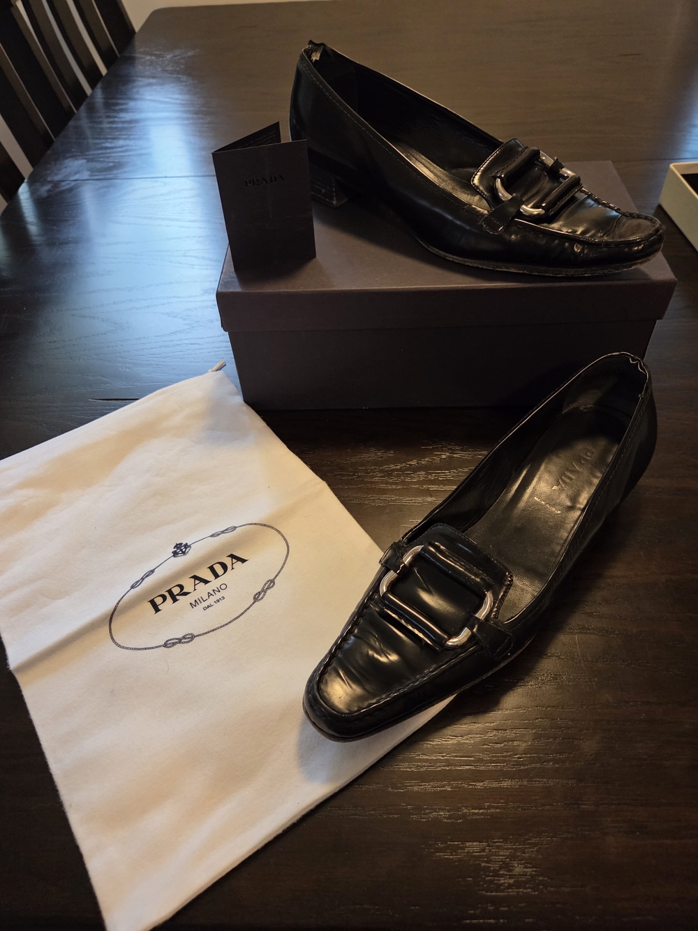Prada Black Patent Leather Buckle Loafers for Women